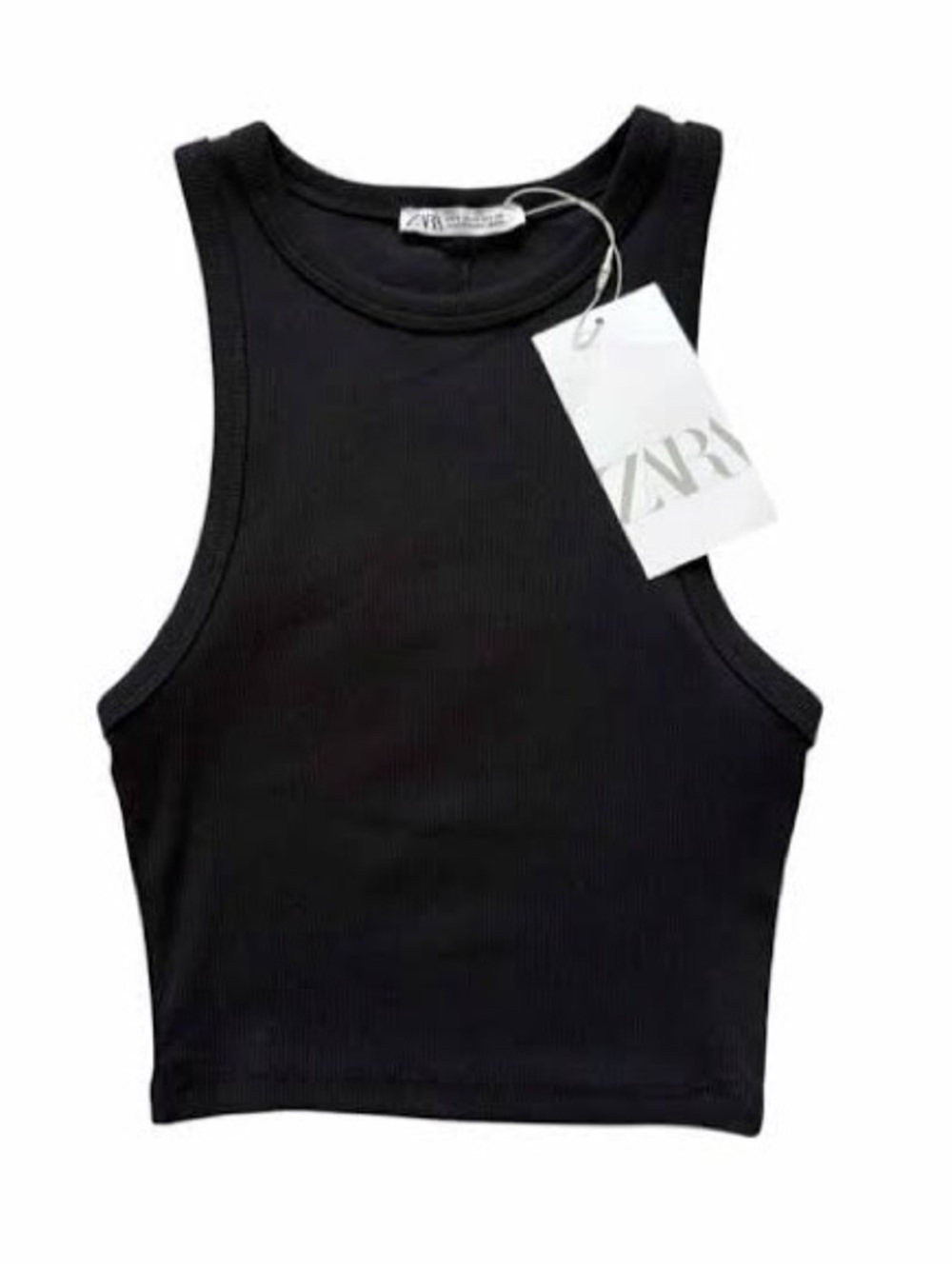 ZARA Black Ribbed High-Neck Crop Tank - Size M